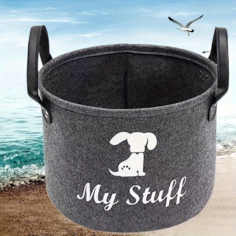 Large Capacity Felt Pet Toy Storage Basket - Cute Tiger Design, Collapsible Organizer for Cat & Dog Toys and Accessories
