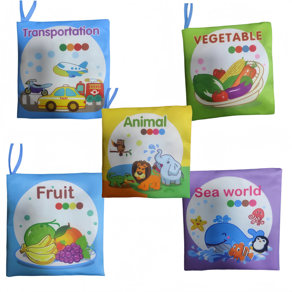 5-Pack Cloth Educational Books for with Sand Sound, Non-Tearable Early Learning Toys, Fruit, Animals, and More - Perfect for Christmas, Birthday, Halloween, Thanksgiving, Easter Gifts