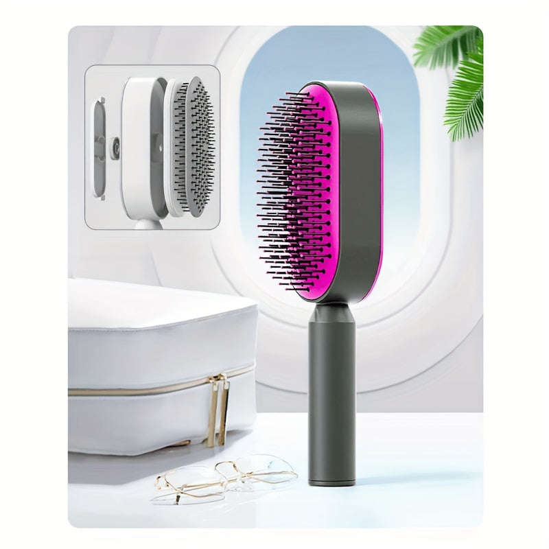 [1pc Self-Cleaning Hair Brush] 1pc Self-Cleaning Hair Brush, Press-type Cleaning Design Air Cushion Massage Comb, Central Hollow Cushion Comb