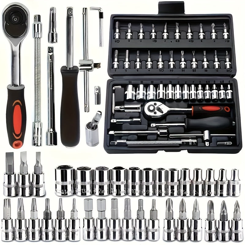 Car Repair Tools, Automotive Maintenance Repairing Tool Accessories Multi-Purpose Repair Tool Set – Ratchet Torque Wrench & Screwdrivers, Portable Auto & Bike &motorcycle Maintenance Kit