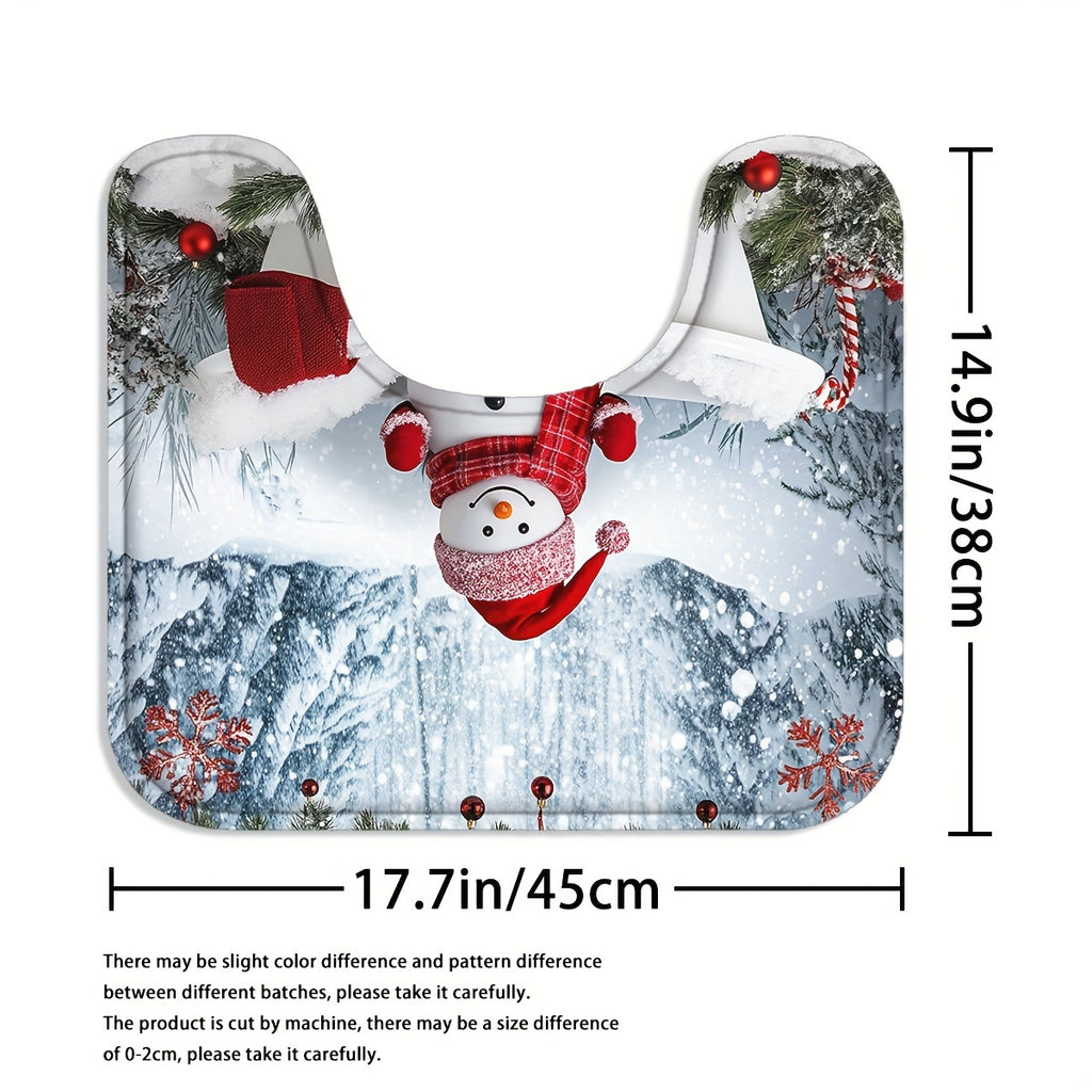 4pcs Christmas Shower Shower Curtain - Waterproof Curtain Set With Non-Slip Rugs, Toilet U-Shape Mat, Toilet Seat Cover, Machine Washable Bathroom Decoration Curtain Set With 12 Hook, Christmas Theme Bathroom Accessories