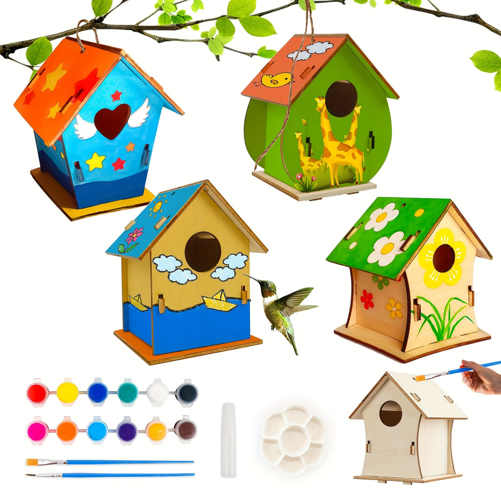 Bird House Crafts, DIY Birdhouse Kit For Children To Builld, Painting Puzzle Wooden Assembly, Art Craft Wooden Toys Craft Projects With Pain & Brushes For Kids Ages 5-8 8-12, Halloween Christmas Gifts
