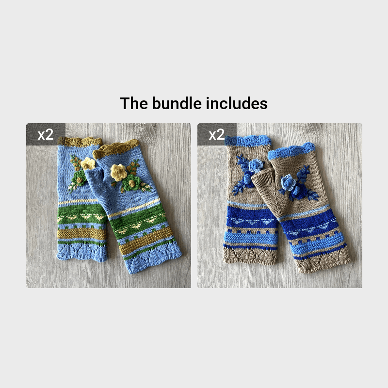 Autumn and Winter Women's Fingerless Floral Warm Hand Hook Gloves Pair