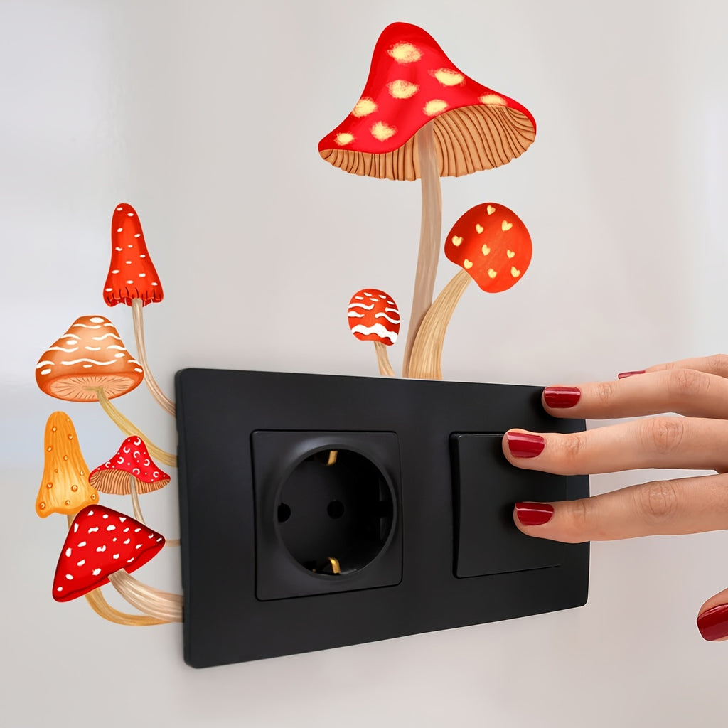 Self-Adhesive Glow Mushroom Switch Sticker - Easy to Find, Reusable & Fun Themed Art Deco