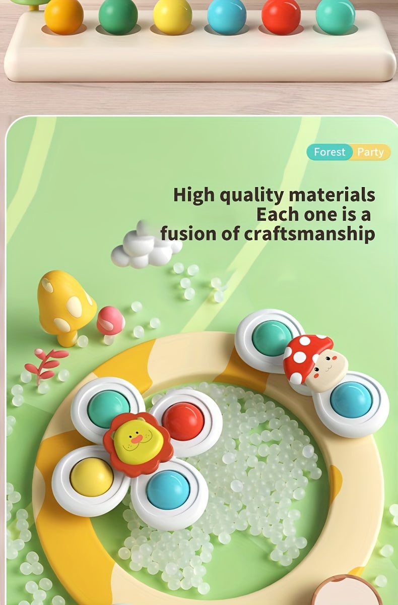 3pcs Kids' Cartoon Animal Suction Cup Spinning Toys Set - Relax, Music & Educational Bath Shower Play, Perfect for Bathtubs, Glass Surfaces & Car Windows - Ideal Gift for Boys & Girls
