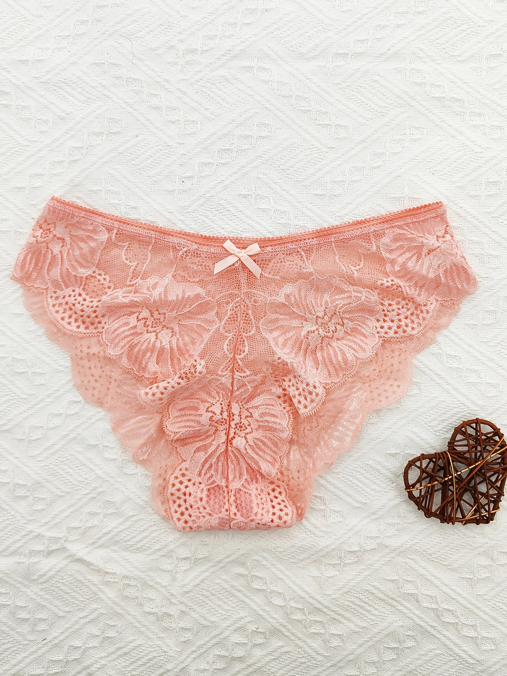 6pcs Comfortable Jacquard Lace Bow Hipster Bikini Panties, Low Waist Breathable Women's Lingerie & Underwear