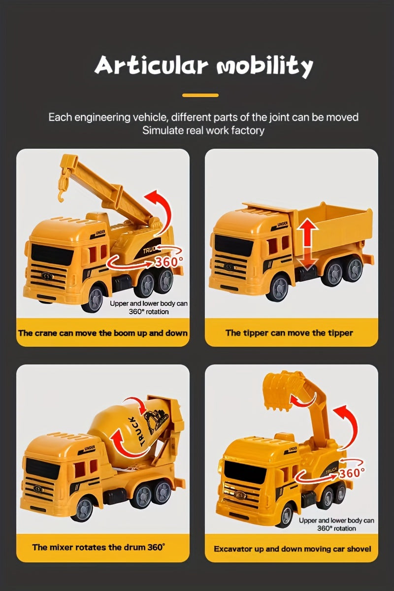 8pcs Inertia Pull-back Excavator Combination - Perfect Christmas & Holiday Gifts for Kids -  Construction Vehicles Toys -  Suitable for Ages 3+ - Ideal Gift for Boys & Girls