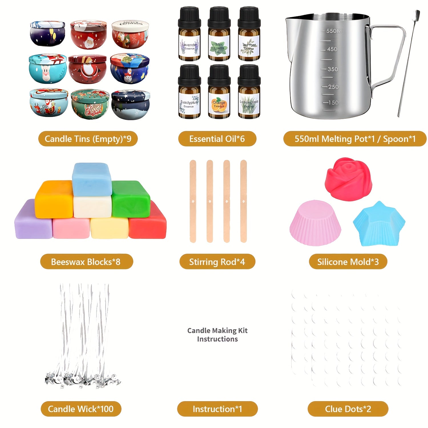 Candle Making Kit For Adults Scented Candles With 9 Candle Jars, 4 Beeswax, 8 Dye Blocks, 16.91oz Melting Pot And More Arts Crafts Hobby Kit Gift Set, Home Decor, Thanksgiving Christmas Decorations.christmas Candles.Valentine