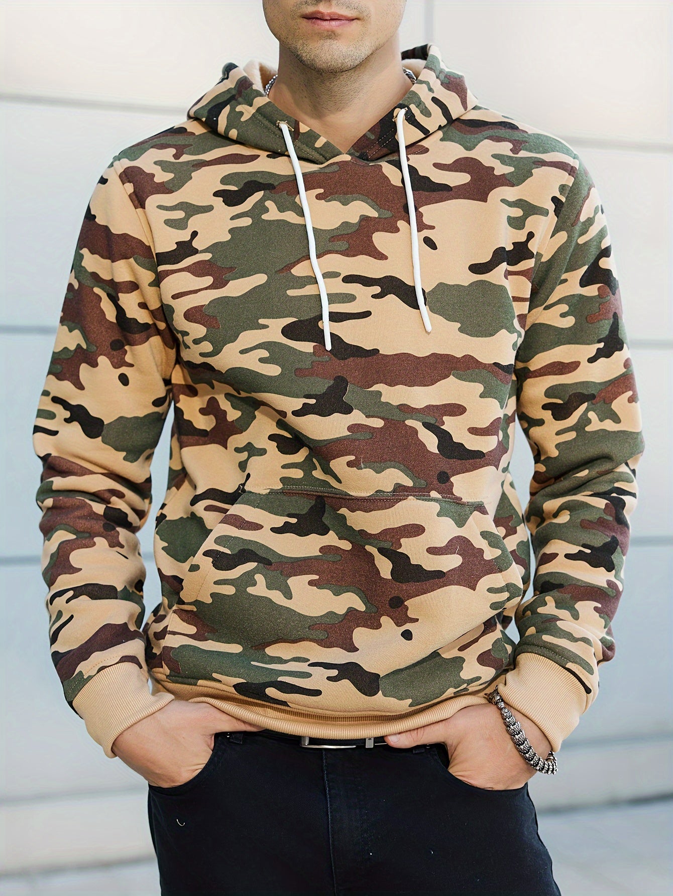 [Camouflage Sweatshirt] Autumn Winter Hooded Men's Camouflage Loose Pullover Fleece Sweatshirt | Fleece, Hooded