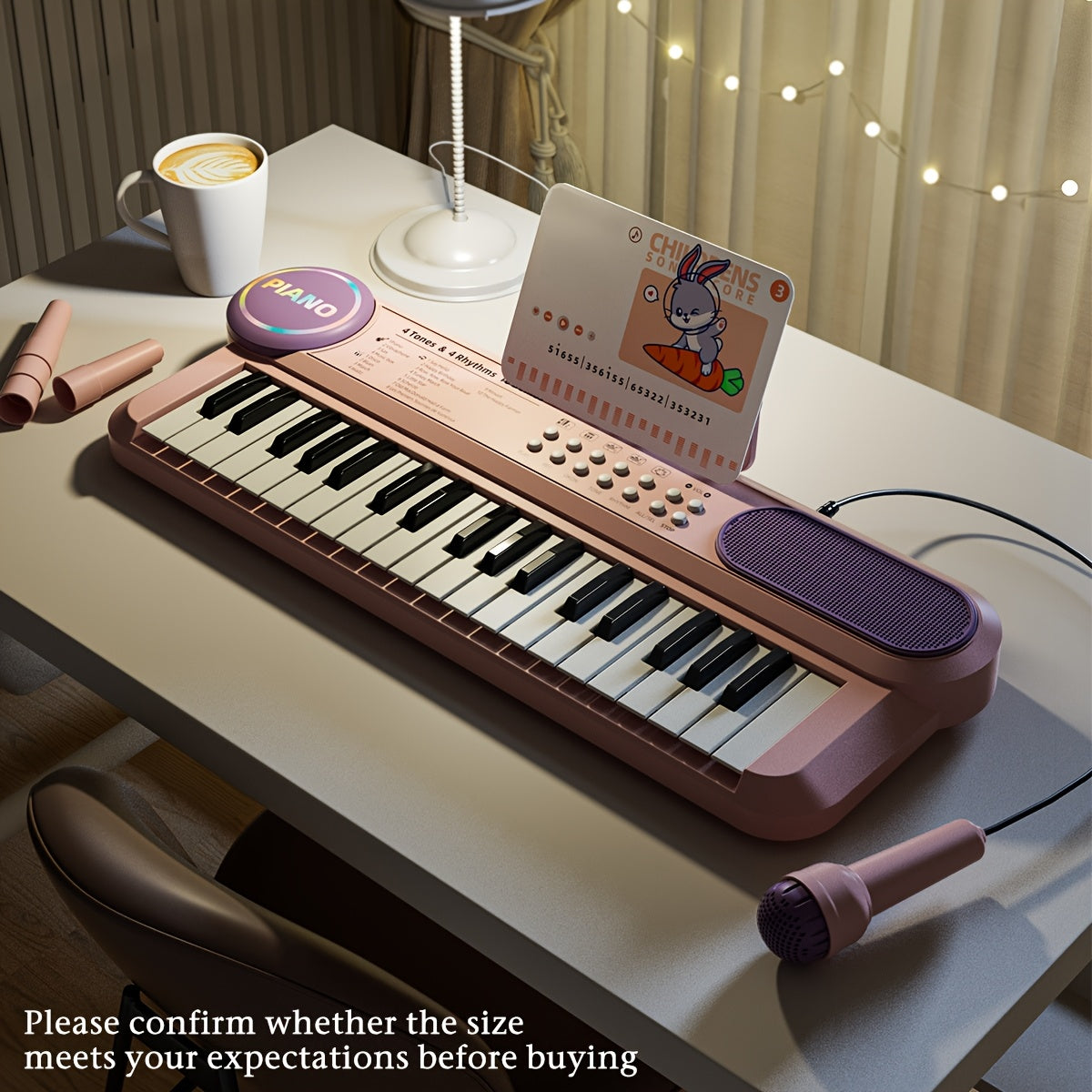 Youngsters Piano Keyboard Toys, 37 Keys Youngsters Piano Music Instruments Toy with Microphone, Pink Blue Piano Multipie Sounds, Stickers, Birthday Gifts for Boys and Girls