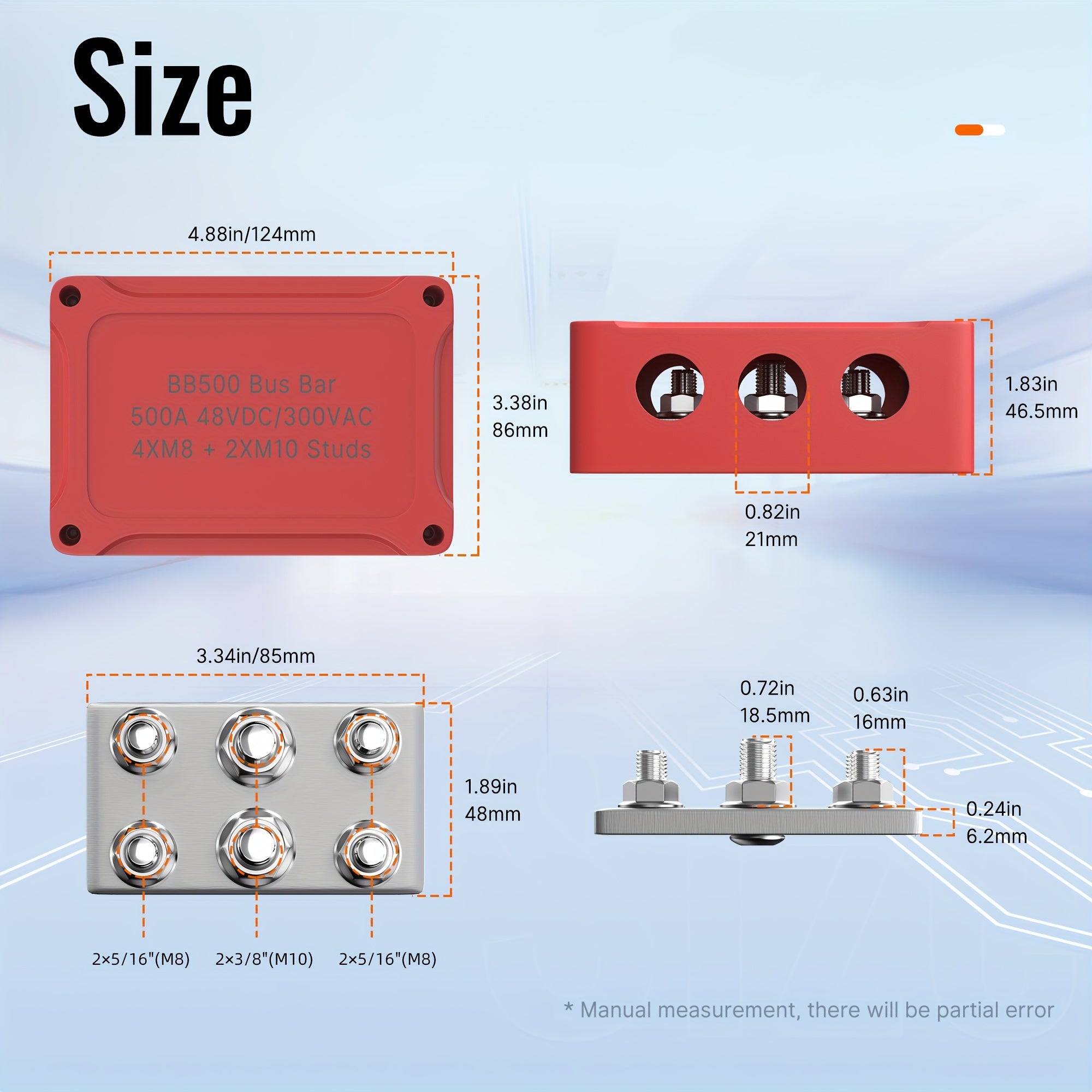 Heavy-duty 500A Busbar Distribution Block, 4 M8 Screws +2 M10 Screws, 12V DC Automotive Marine Battery Terminal Distribution Block With Cover - Negative And Positive Bus Bars