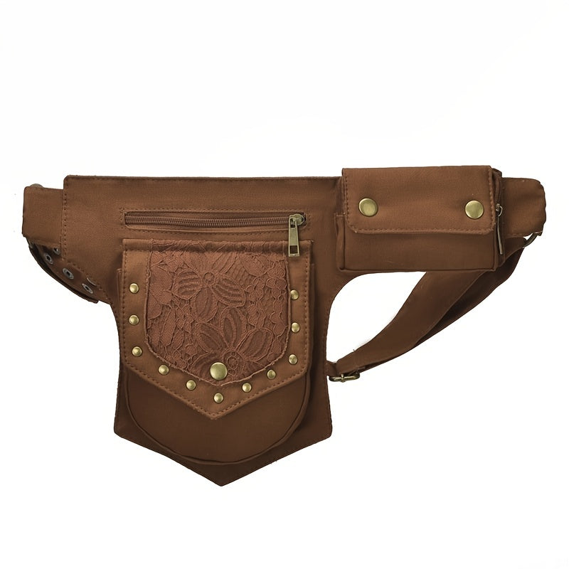 Gothic Thigh Drop Leg Bag, Studded Decor Fabric Waist Bag, Lightweight Outdoor Travel Phone Purse Bum Bag Fanny Pack