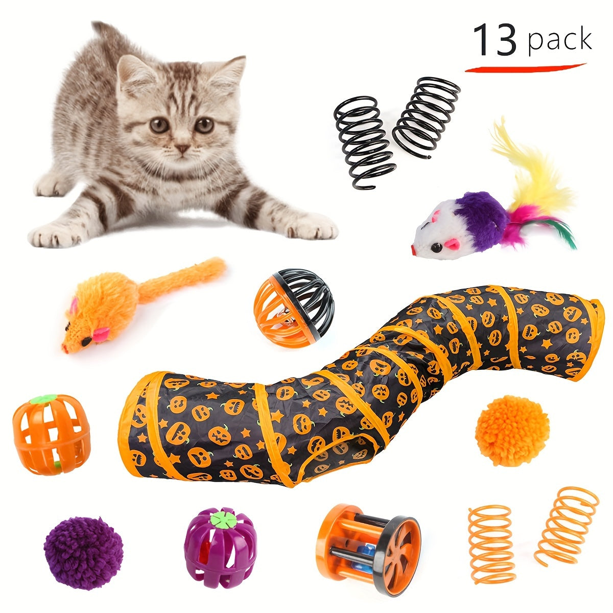 11/13/14/16/17/22Pack Cat Toy Channel Combination Set, Foldable S-Shaped Cat Tunnel
