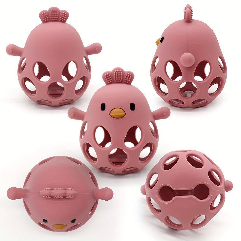 Baby Teething Toy With Bell Rattle, Silicone Teether Mitten For Babies Over 3 Months Anti Dropping Wrist Hand Teethers Glove Baby Chew Toys For Sucking Needs, BPA Free (Dark Pink)
