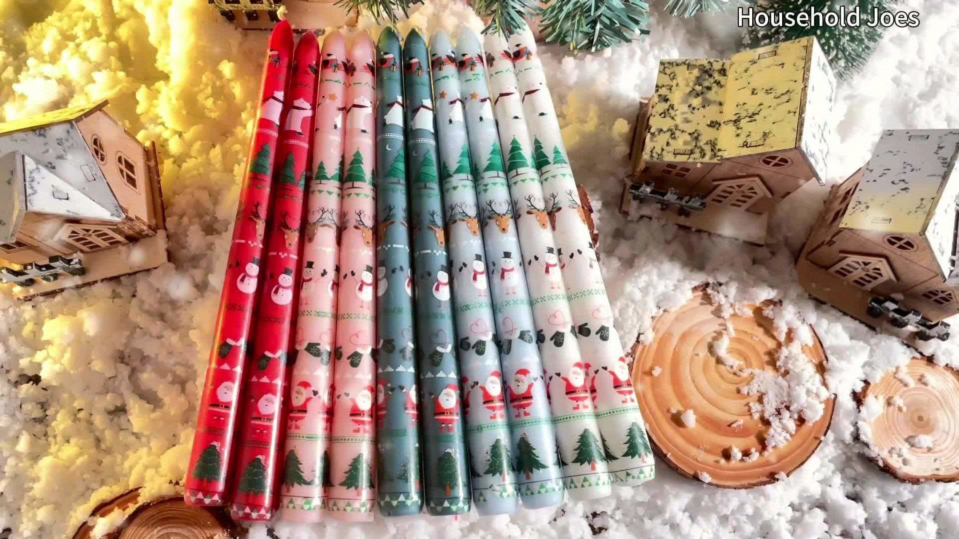 2pcs Christmas Themed Decorative Candles - 10-Inch Smokeless Single-Wick Candle Set with Santa, Snowman, Elk & Tree Patterns - Perfect for Dinner, Banquet, And Festive Ornaments