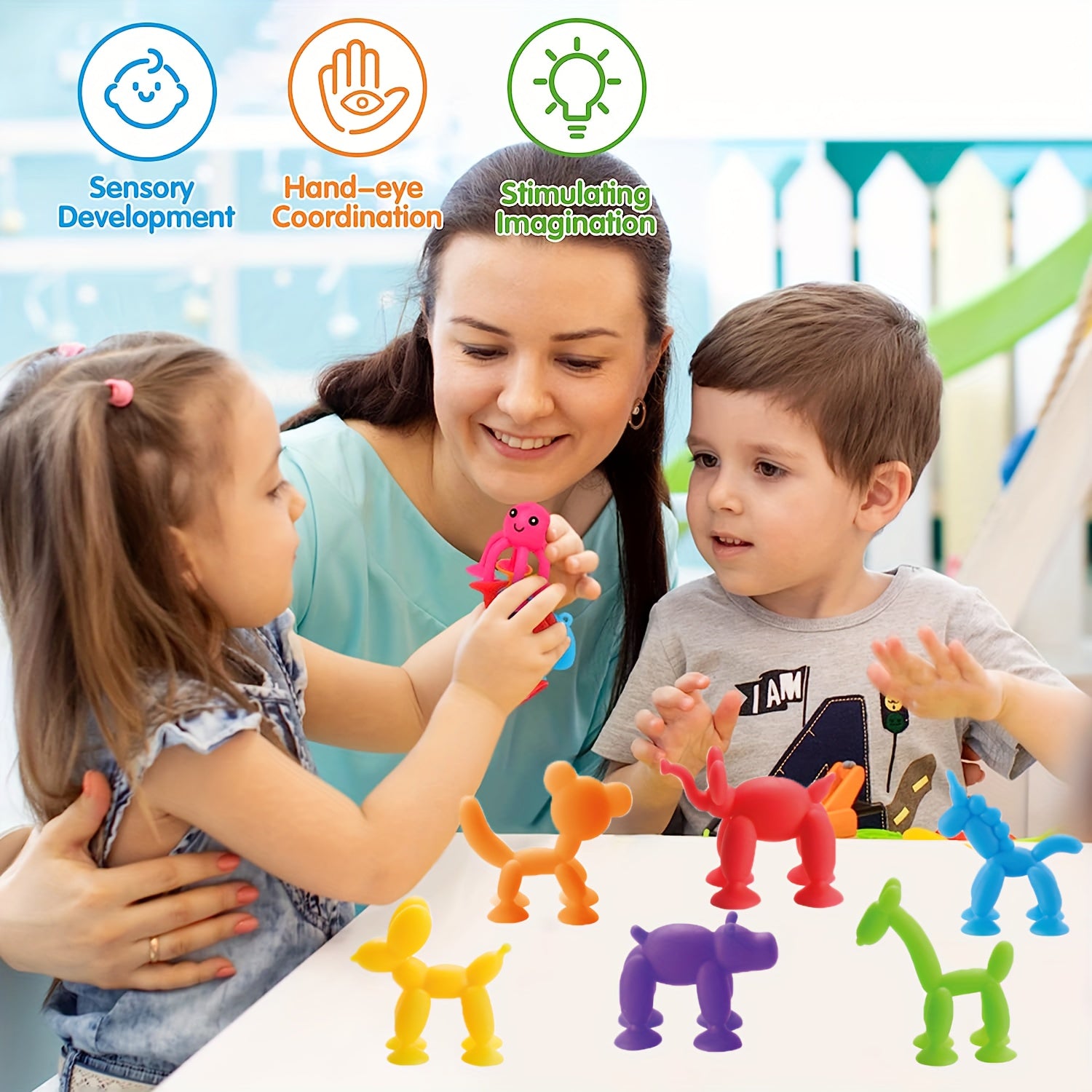 [6-Pack Suction Cup Animal Toys] 6-Pack Silicone Suction Cup Animal Toys for Kids - Non-Toxic, BPA-Free, Sensory Play & Travel-Friendly - Ideal for Birthday, Easter, Christmas Gifts - Assorted Colors