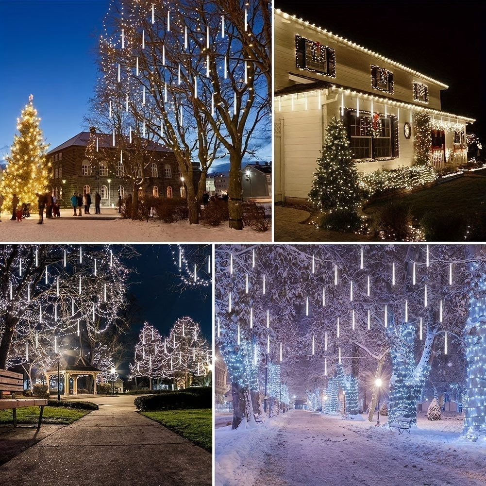 1 Pack Meteor Shower Rain String Lights - Drop Icicle Snow Falling Raindrop Cascading Lights For Garden Wedding Party Christmas, Thanksgiving And Halloween Decorations, Solar Outdoor String Lights