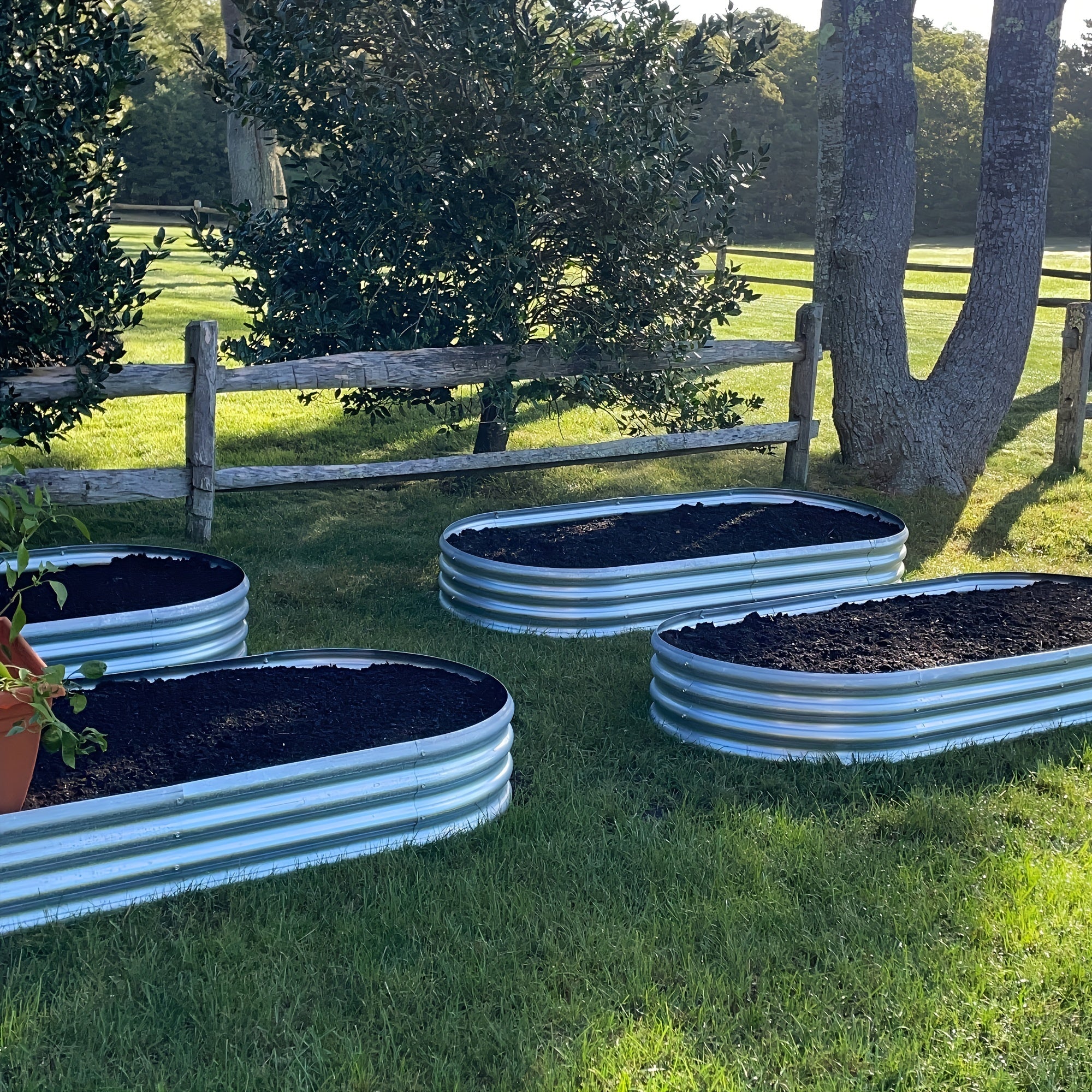 2pack Galvanized Raised Garden Bed Kit, Galvanized Planter Garden Boxes Outdoor, Oval Large Metal For Vegetables