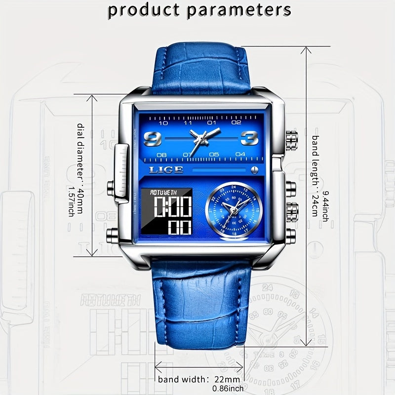 LIGE Fashion Men's Sports Square Analog Big Quartz Watch, Ideal Choice For Gifts