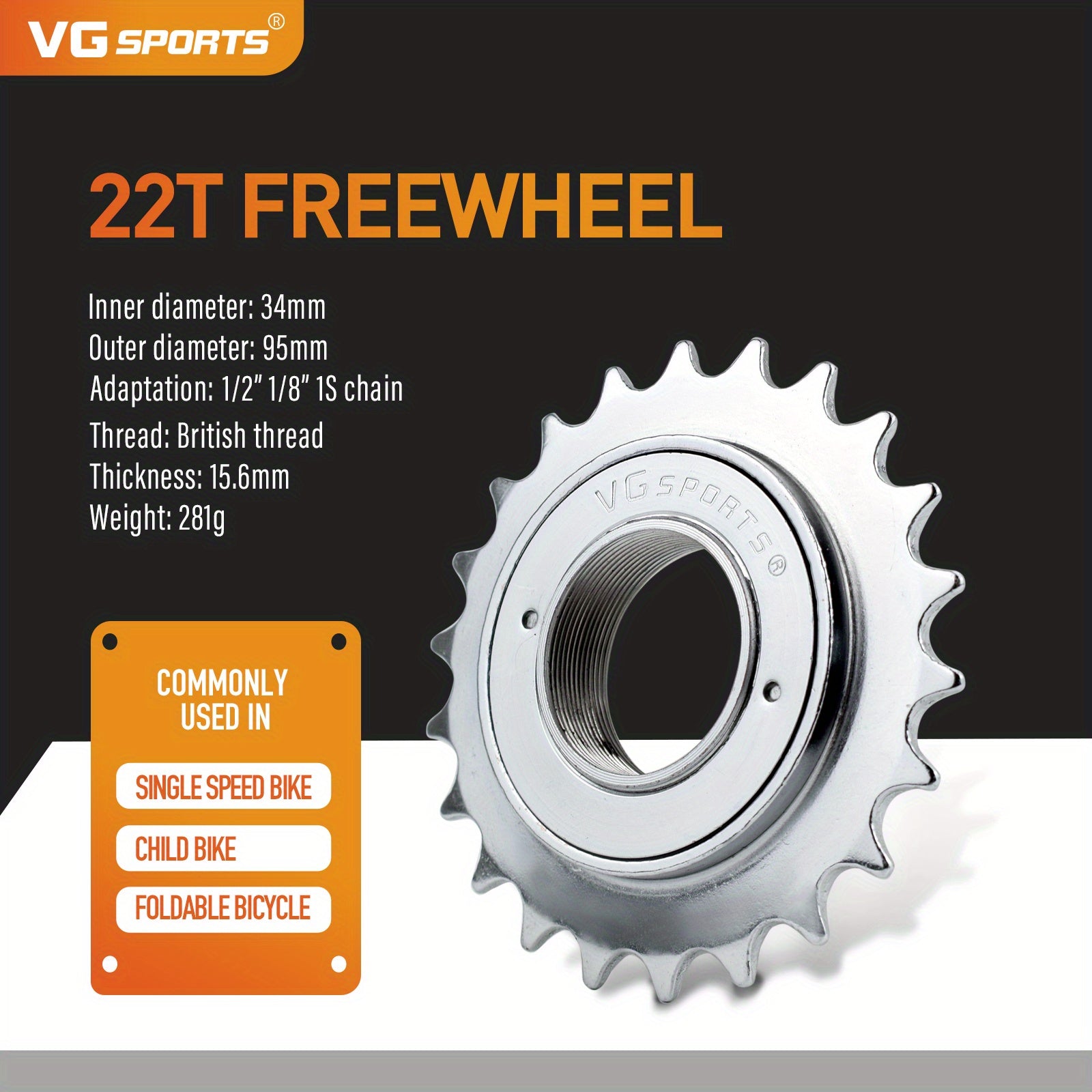 1pc VG Sports 16T/18T/20T/22T/24T 34MM Bicycle Flywheel Single Speed Bicycle Flywheel Sprocket 1 Speed Gear For BMX Flywheel Sprocket Gear Bike Accessories