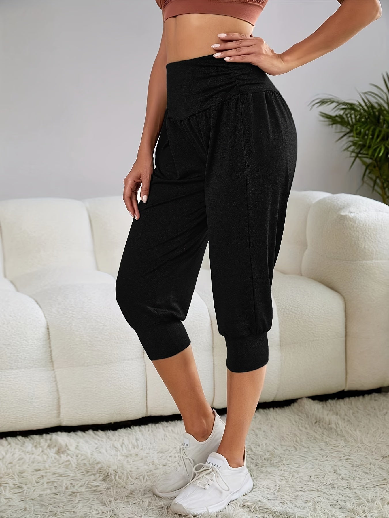 Stylish Women's Capri Pants - Comfortable Solid Loose Fit, Breathable Fabric, Perfect for Yoga, Workout, Sports, and Casual Wear - Summer Activewear Essentials
