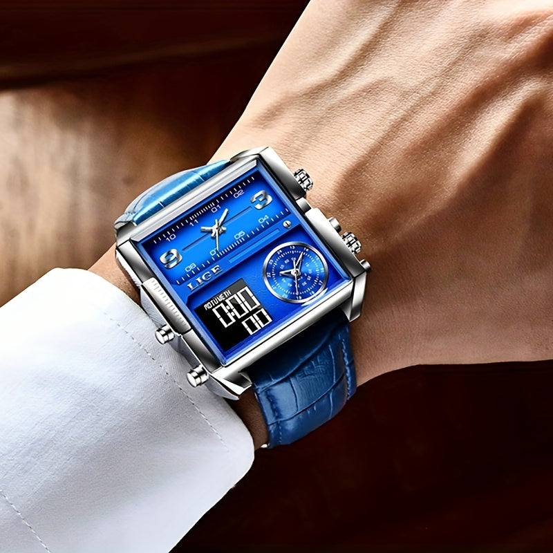LIGE Fashion Men's Sports Square Analog Big Quartz Watch, Ideal Choice For Gifts