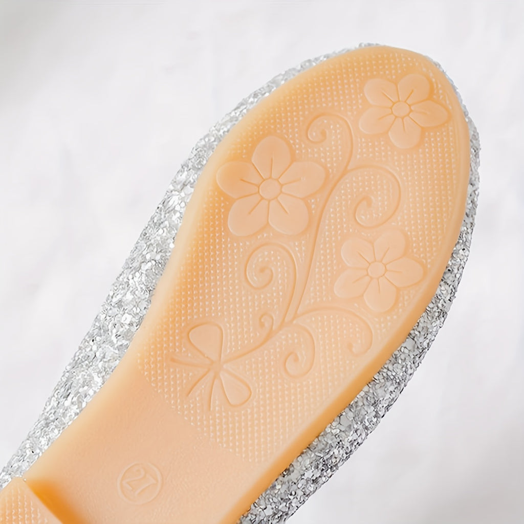 Girls Sequins Rhinestone Mary Jane Flat Shoes School Party Dress Shoes Princess Shoes For Toddler Kids Children