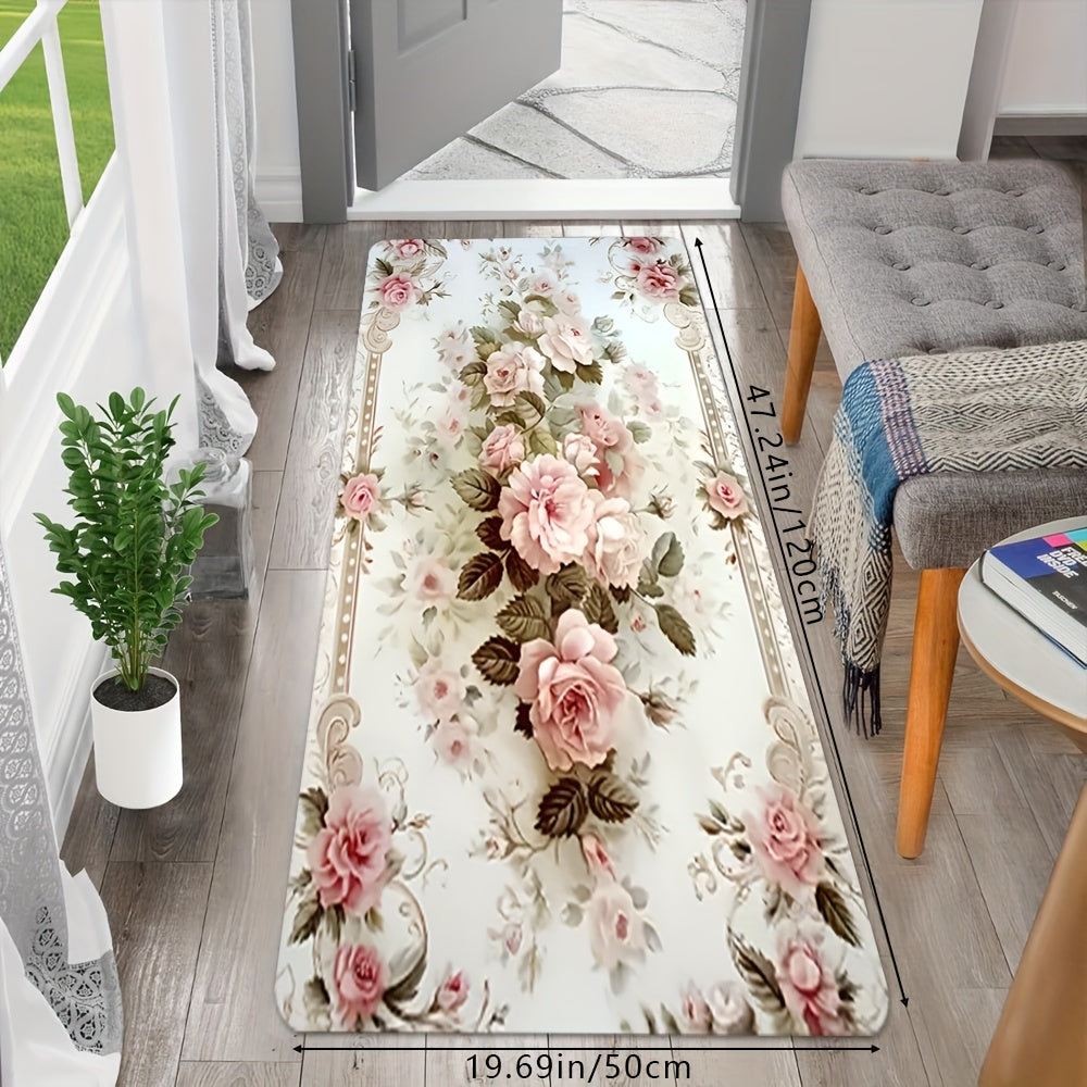 Set of 2 Or 3pcs, Soft Sponge Absorbent Non-Slip Kitchen Rugs with Pink Floral Designs for Spring And Summer, Machine Washable Bathroom Mat Set, Suitable for Bedroom, Kitchen, Living Room, And Bathroom Entryway Mats, Versatil