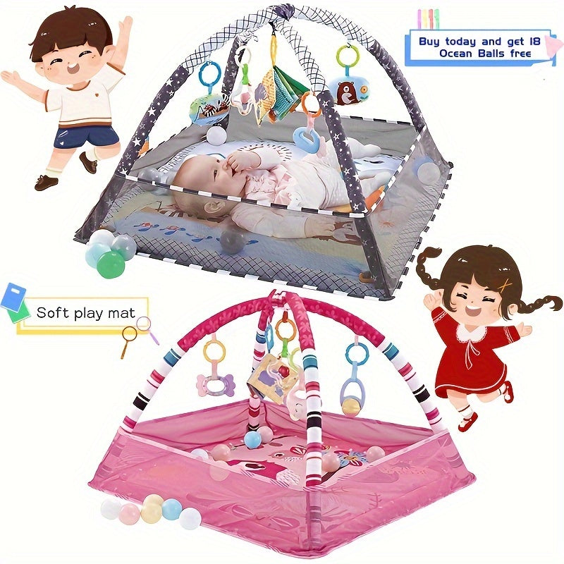 18 pcs baby activity fitness mat set, foldable and washable, play mat, crawling mat, sensory exercise toys, cultivate young children's motor and cognitive abilities, baby fitness frame