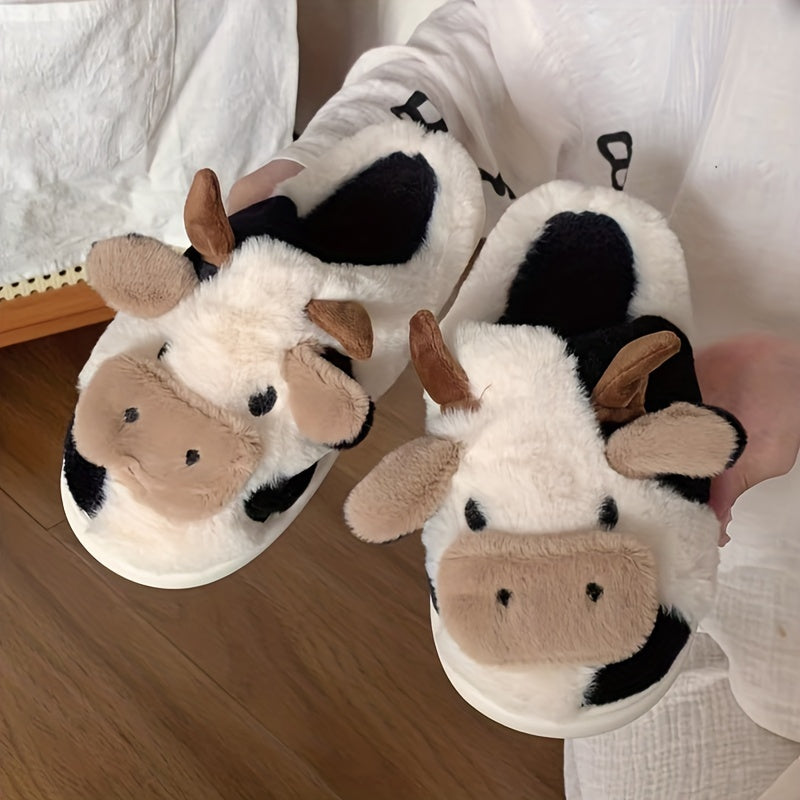 Women'S & Men'S Fuzzy Cow Slippers - Plush Winter Indoor House Shoes with & Cow Print,