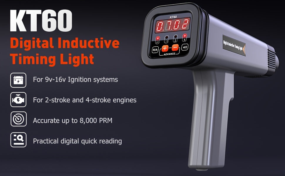 12V Digital Timing Light, KZYEE KT60 LED Display Automotive Ignition Timing Light For 9V-16V Ignition System Strobe Lamp Detector, Portable Timing Check Auto Vehicle Motorcycle Marine Repair Tool