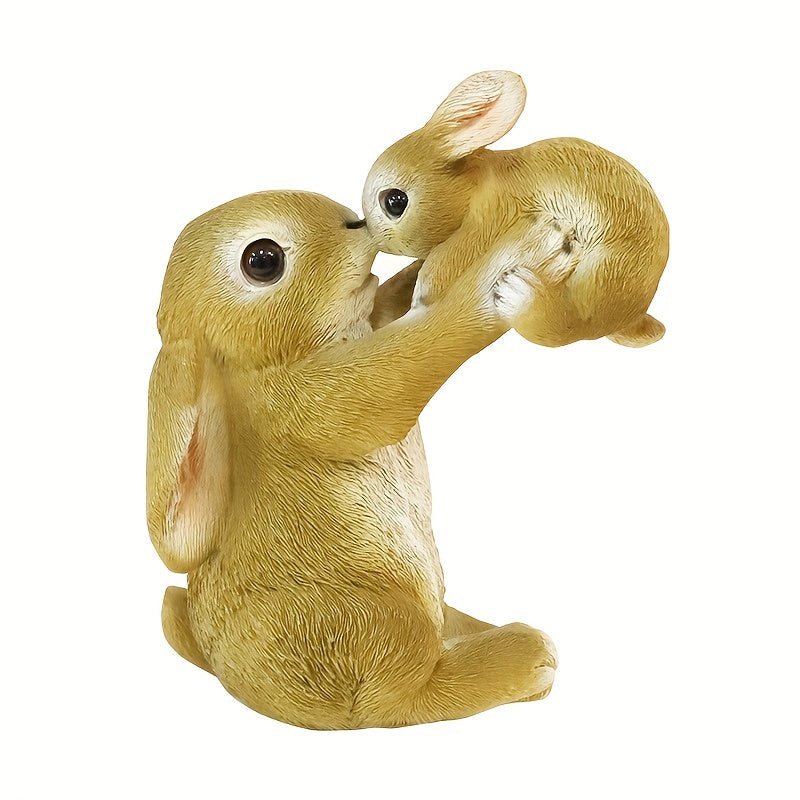 Charming Resin Rabbit Family Statue - Classic Easter Bunny Decor for Outdoor Garden, No Battery Needed