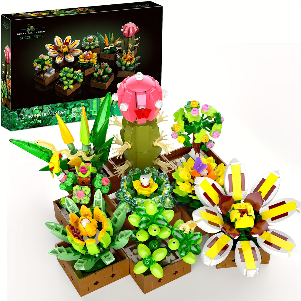 Flower Botanical Bonsai Building Set, Succulent Building Toys - 9 Pack, for Home Decor, Valentine's Day, Mother's Day, Christmas for Adults and Kids - 913pcs