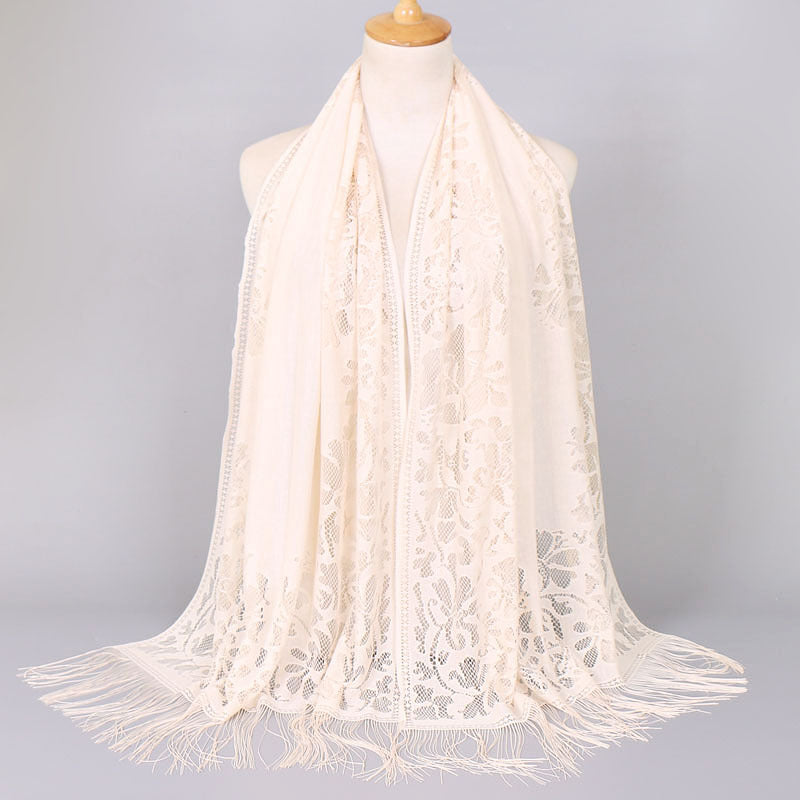 Ladies Women's Floral Lace Scarf Shawl With Tassels, Soft Mesh Fringe Wraps Bridal Shawl For Wedding Evening Party Dresses