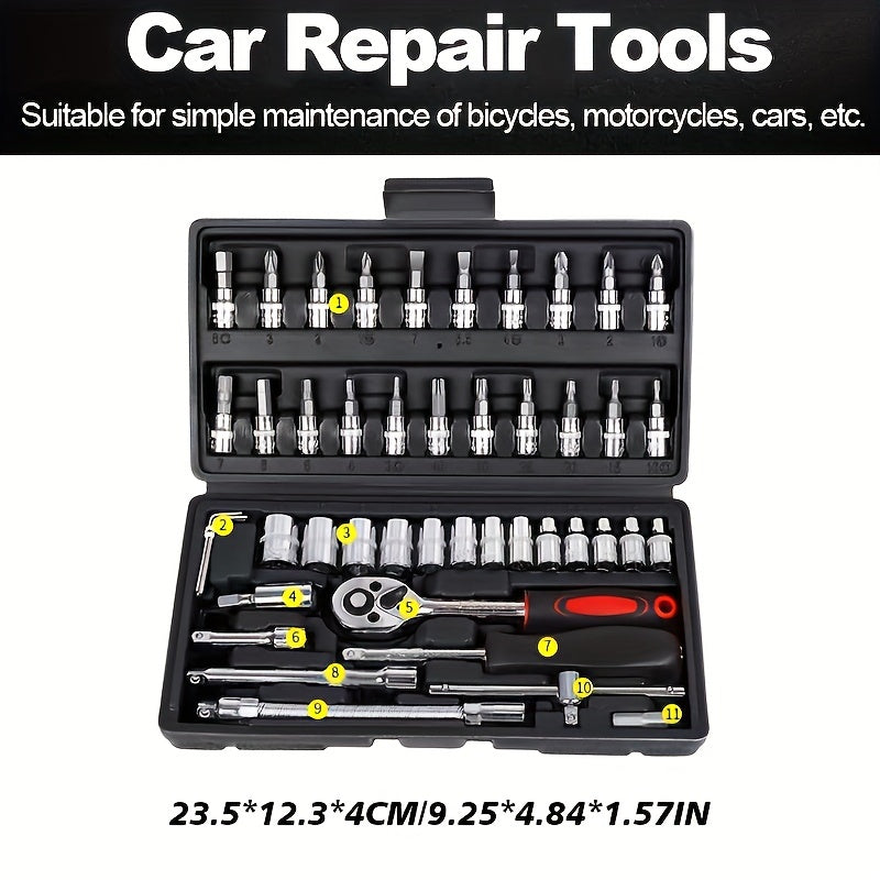 Car Repair Tools: Multi-Purpose Repair Tool Set with Ratchet, Torque Wrench & Screwdrivers - Suitable for Automotive, Motorcycle, and Bicycle Maintenance
