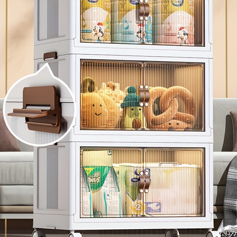 Foldable storage box 5 layers, large double opening storage box, large storage box with lid and wheels, can store clothes, snacks, toys and books, home office outdoor foldable container