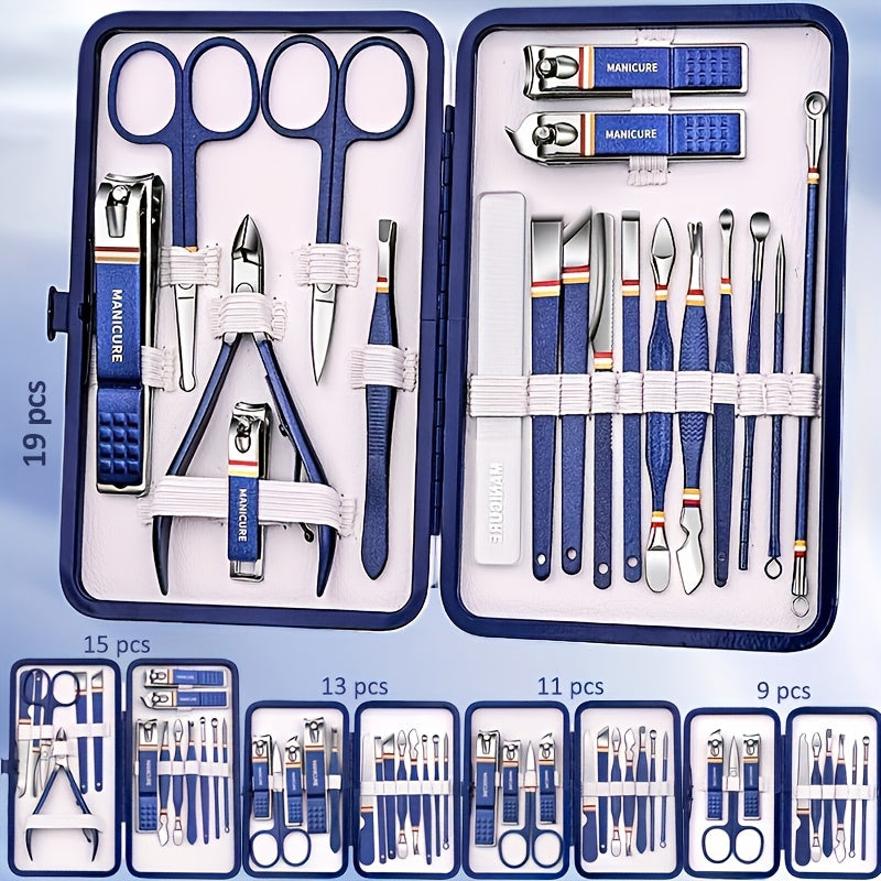 9/11/13/15/19pcs Fashion Nail Clipper Set Premium Manicure Tools for Men and Women, High-End Pedicure Kit