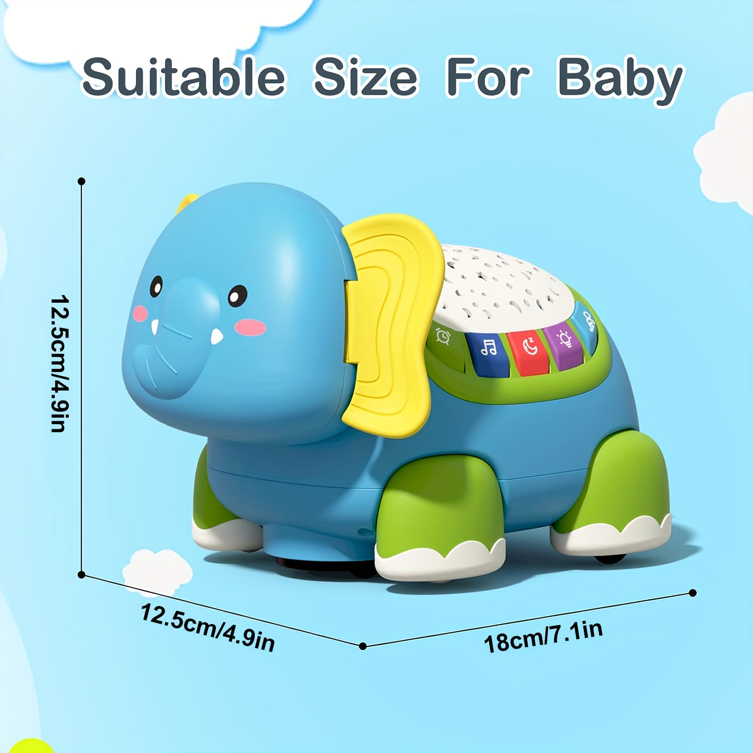 Crawling Baby Toys, Infant Tummy Time Toys with Star Projector Music and Light, Elephant Interactive Sensory Toy for Baby, Early Developmental Toys for Boys Girls, Christmas Gift