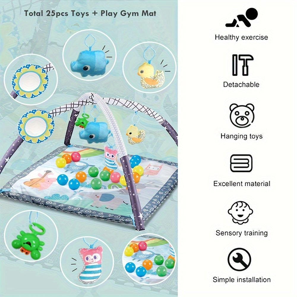 Youngsters Play Gym & Activity Mat Set - 5 Detachable Toys, 20 Ocean Balls, Tummy Time for Motor Skills & Sensory Development - Perfect Youngsters Gift, Soft Polyester, Gray