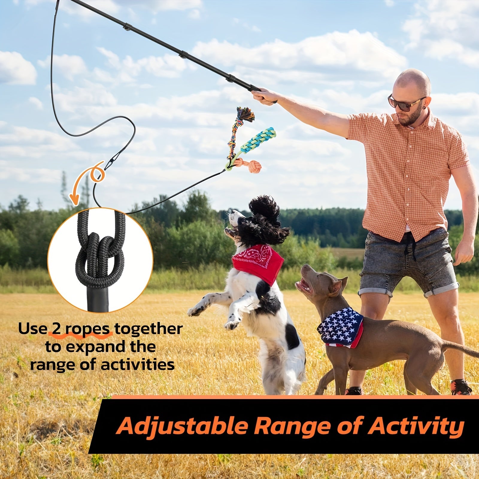 Flirt Pole For Dogs Interactive Dog Toys For Large Medium Small Dogs Chase And Tug Of War, Dog Teaser Wand With Lure Chewing Toy For Outdoor Exercise & Training (Pole-48.8inch)