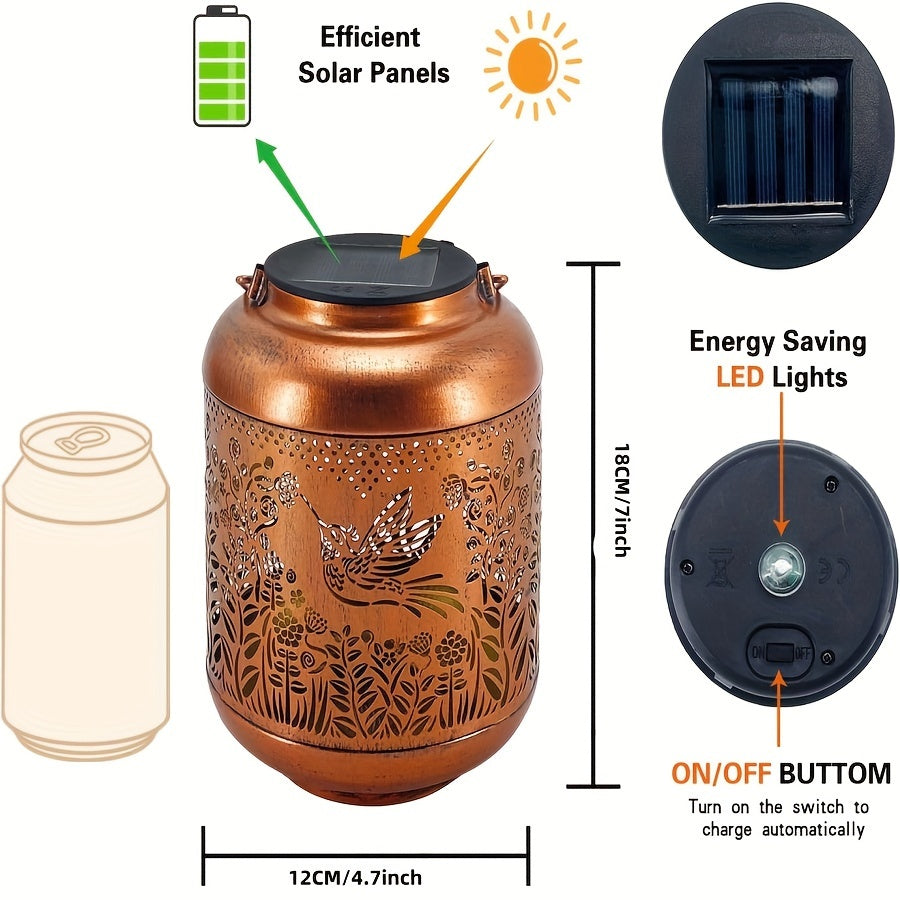 Charming Hummingbird Solar Lantern - Outdoor LED Light, Metal Bird Decor for Garden, Patio, Lawn & Pathway