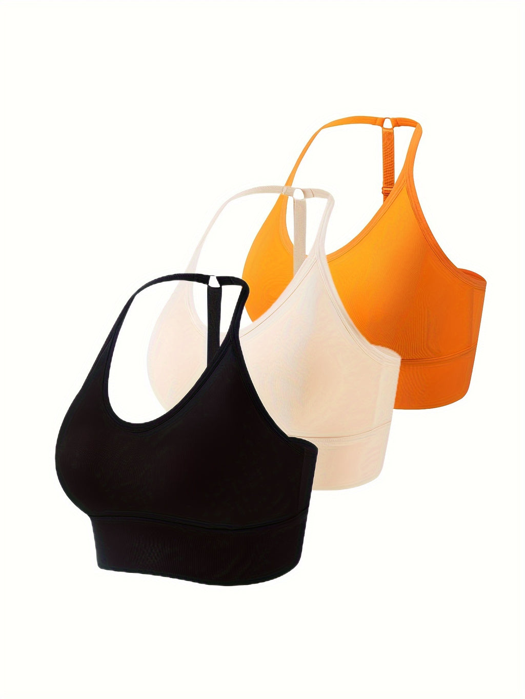 3pcs Seamless Halter Sports Bras, Comfy & Breathable Sporty Fitness Bra, Women's Lingerie & Underwear
