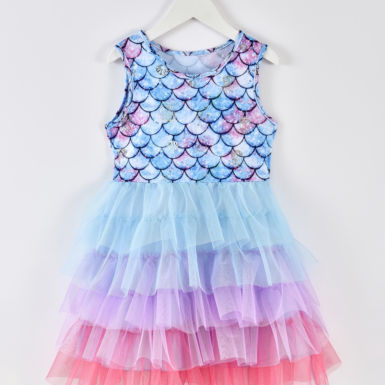Mermaid Gradient Dress Girls' Casual Summer Short Sleeve Party Puff Skirt Versatile Dress