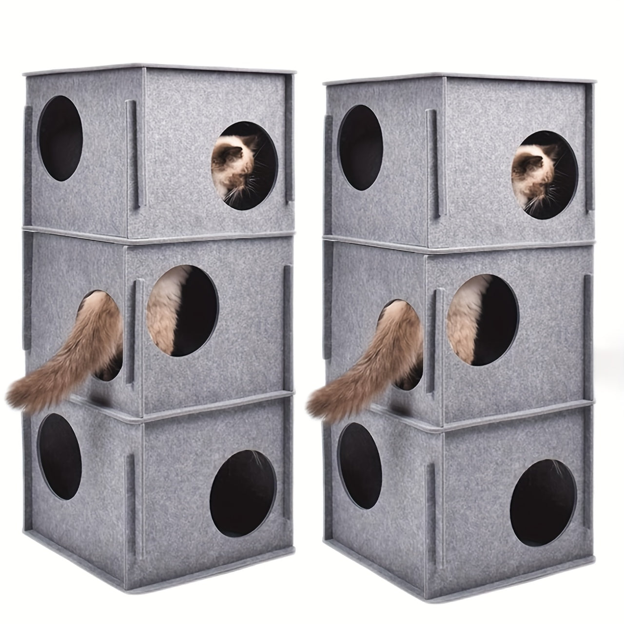 3-Storey Peekaboo Cat Mansion - Spacious Hideaway, Tunnel Bed, Condo Shelter for Multiple Cats - Fun Gifts, Toys, and Joy for Feline Friends