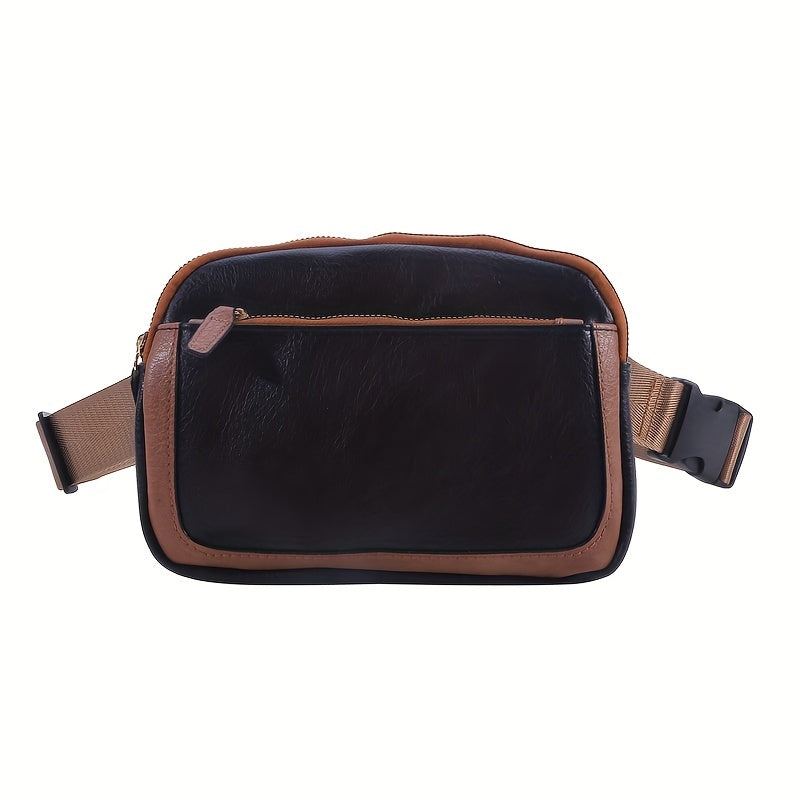 Mini Cute Color Block Sling Bag, Lightweight Portable PU Leather Outdoor Sports Fitness Chest Bag