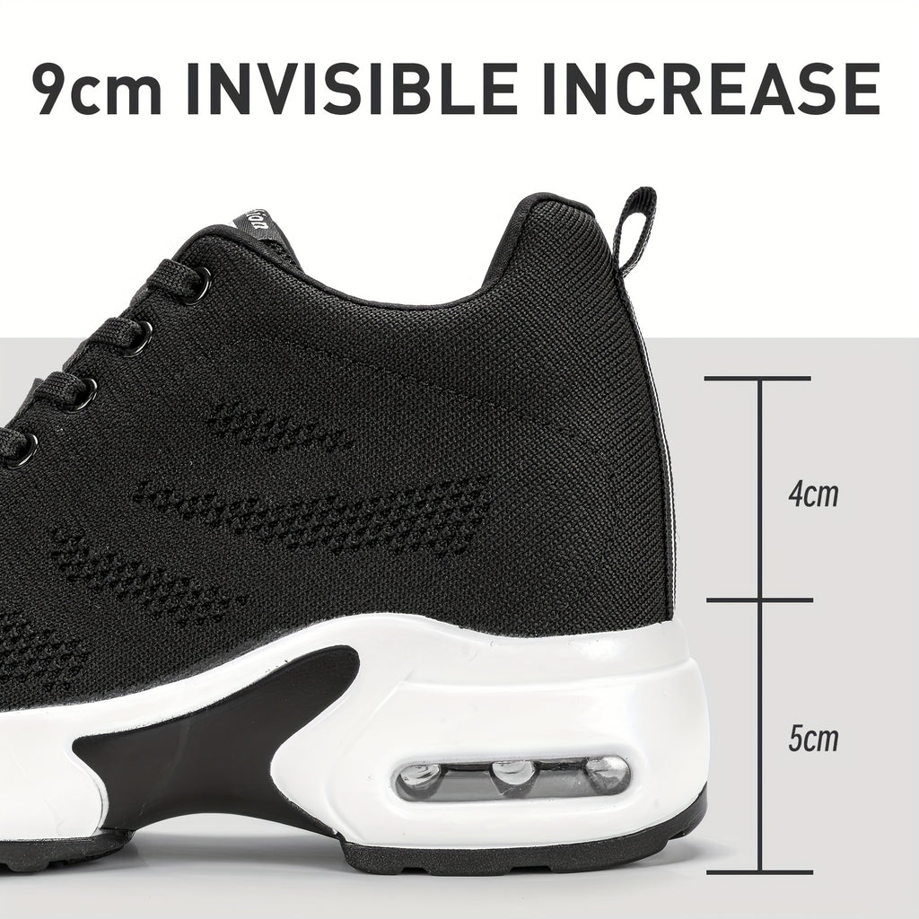 SOSENFER Women's Low-Top Sneakers with Lift - Summer Breathable Height-Enhancing, Round Toe Casual Athletic Wear, Sole & Fabric Upper (/Solid Colors Available) - for Dresses, Skirts, Short Pants