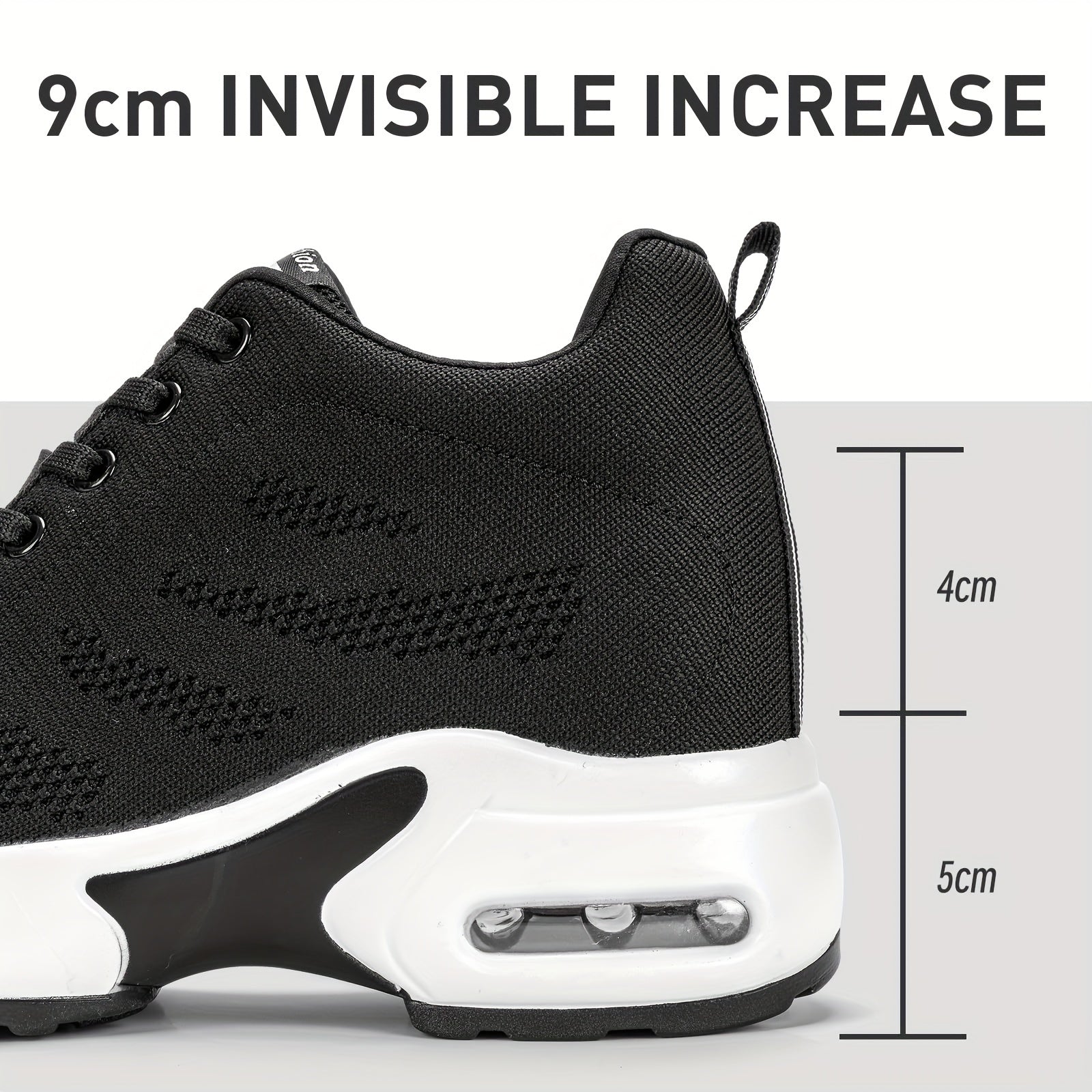 SOSENFER Women's Low-Top Sneakers with Lift - Summer Breathable Height-Enhancing, Round Toe Casual Athletic Wear, Sole & Fabric Upper (/Solid Colors Available) - for Dresses, Skirts, Short Pants