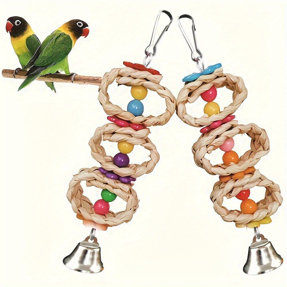 1pc Colorful Parrot Chew Toy Bell - Bird Toys - Durable Bird Cage Supplies with Beads and Sounding Bell for Parrot Entertainment and Exercise