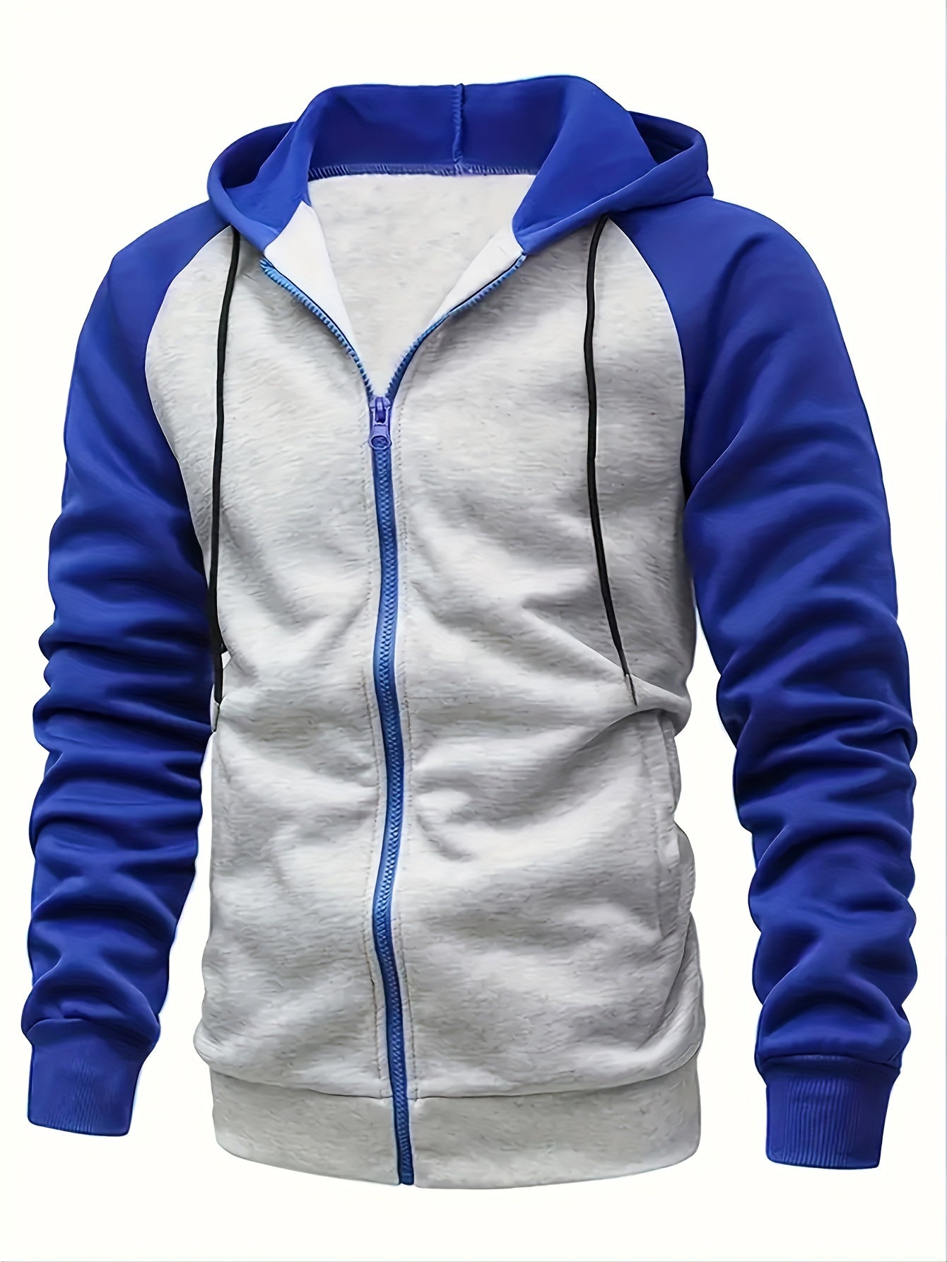 Color Block Men's Hooded Jacket Casual Long Sleeve Hoodies With Zipper Gym Sports Hooded Coat For Winter Fall
