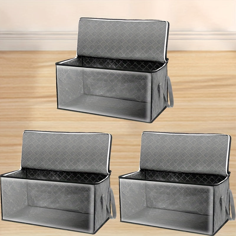 54L Storage 3-Pack Clothes Organizer Storage Bags Foldable Storage Box With Large Clear Window Sturdy Handles For Closet, Dorm, Pillows, Bedding, Clothes, Stuffed Toys, Blankets, Grey